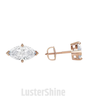 Marquise Moissanite Stud Earrings – Rose Gold Screw Back Earrings – 1ct Each – VVS1 G Color – Dainty Moissanite Earrings Gift