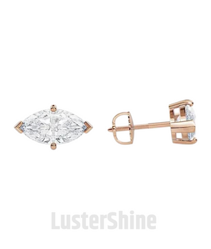 Marquise Moissanite Stud Earrings – Rose Gold Screw Back Earrings – 1ct Each – VVS1 G Color – Dainty Moissanite Earrings Gift