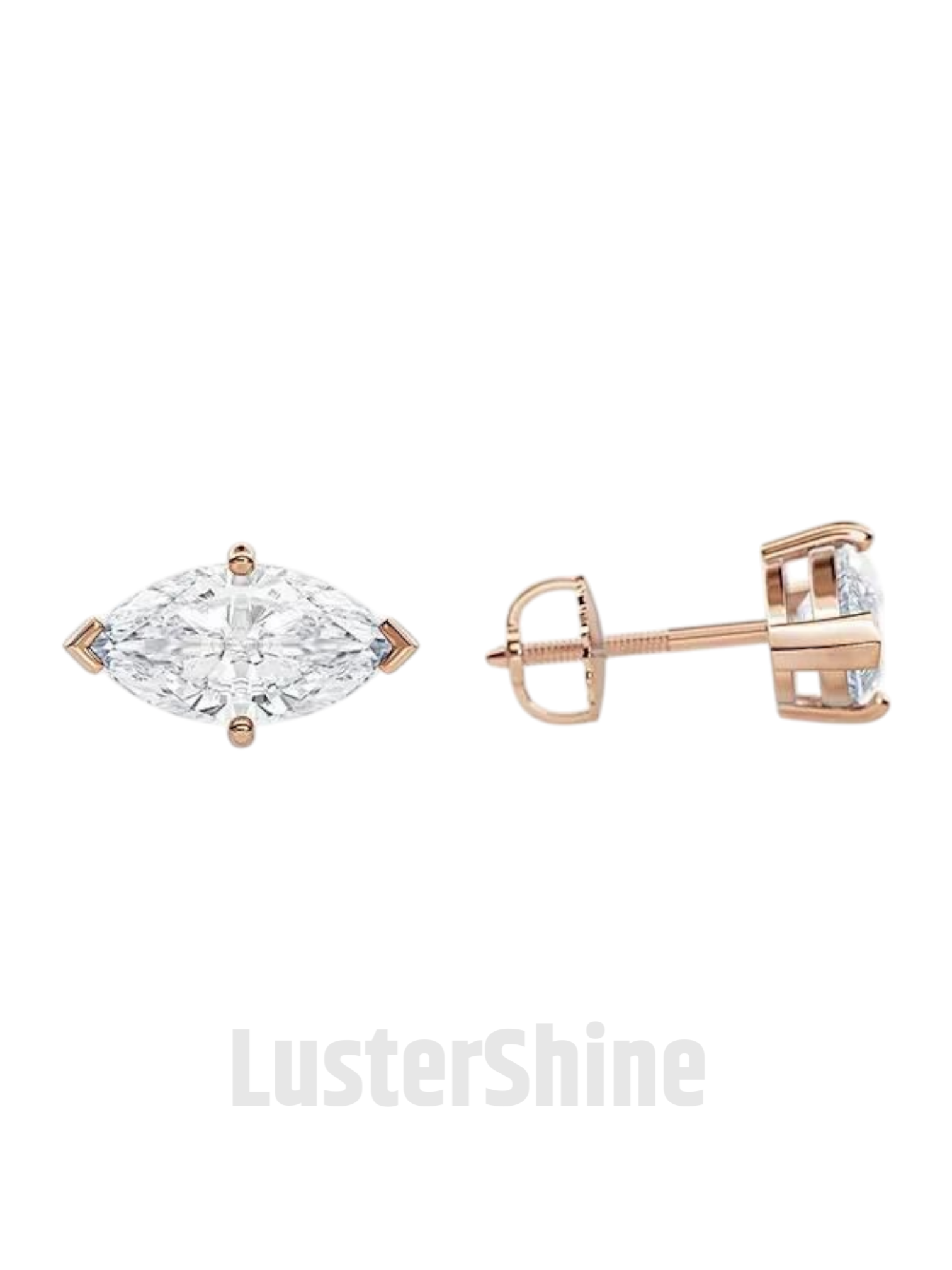 Marquise Moissanite Stud Earrings – Rose Gold Screw Back Earrings – 1ct Each – VVS1 G Color – Dainty Moissanite Earrings Gift