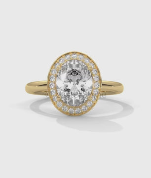Oval Halo Diamond Ring – 2 Carat Oval Engagement Ring – Bezel Halo in 14K Gold – Handmade Bridal Jewelry – Custom Unique Oval Wedding Ring