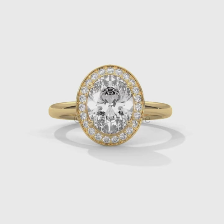 Oval Halo Diamond Ring – 2 Carat Oval Engagement Ring – Bezel Halo in 14K Gold – Handmade Bridal Jewelry – Custom Unique Oval Wedding Ring