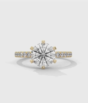Round Cut Diamond Ring – 6 Prong Engagement Ring – 2ct Moissanite Ring – Gold Solitaire Ring – Dainty Pave Band – Promise Adjustable ring