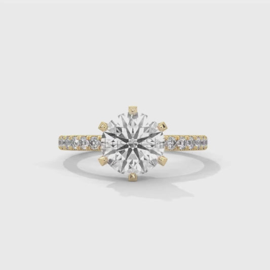 Round Cut Diamond Ring – 6 Prong Engagement Ring – 2ct Moissanite Ring – Gold Solitaire Ring – Dainty Pave Band – Promise Adjustable ring