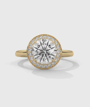 Round Halo Engagement Ring – 2ct Diamond Bezel Set Ring – 14K 18K Gold Bridal Ring – Modern Solitaire Wedding Band – Elegant Custom Jewelry