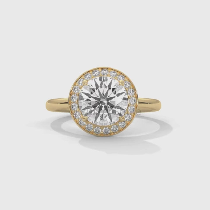 Round Halo Engagement Ring – 2ct Diamond Bezel Set Ring – 14K 18K Gold Bridal Ring – Modern Solitaire Wedding Band – Elegant Custom Jewelry