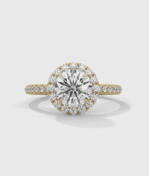 1.30 CT Round Halo Ring – Moissanite Engagement Ring in Rose Gold – Diamond Accent Pave Band – Handmade Vintage Inspired Bridal Ring Gift