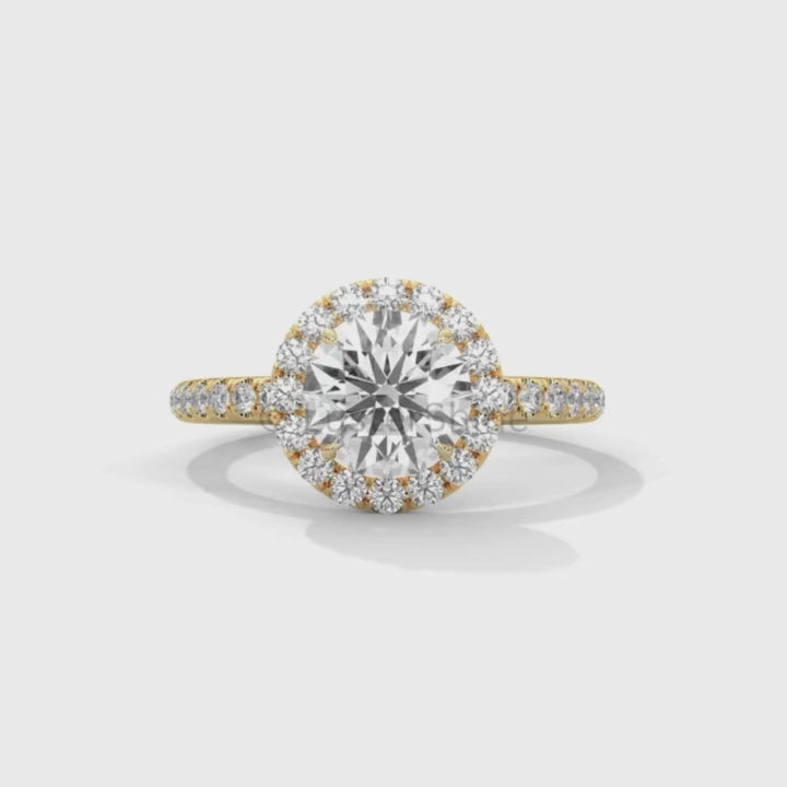 1.30 CT Round Halo Ring – Moissanite Engagement Ring in Rose Gold – Diamond Accent Pave Band – Handmade Vintage Inspired Bridal Ring Gift