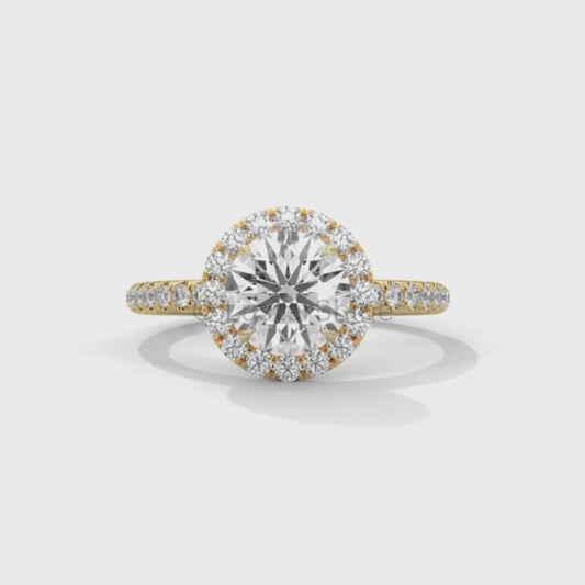 1.30 CT Round Halo Ring – Moissanite Engagement Ring in Rose Gold – Diamond Accent Pave Band – Handmade Vintage Inspired Bridal Ring Gift
