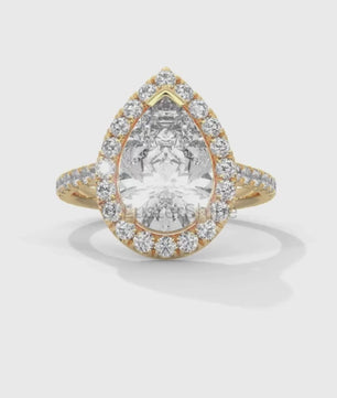 Teardrop Diamond Ring – Pear Cut Halo Engagement Ring – Pave Band Bridal Jewelry – 14K 18K Yellow White Rose Gold – Pear Shaped Halo Ring