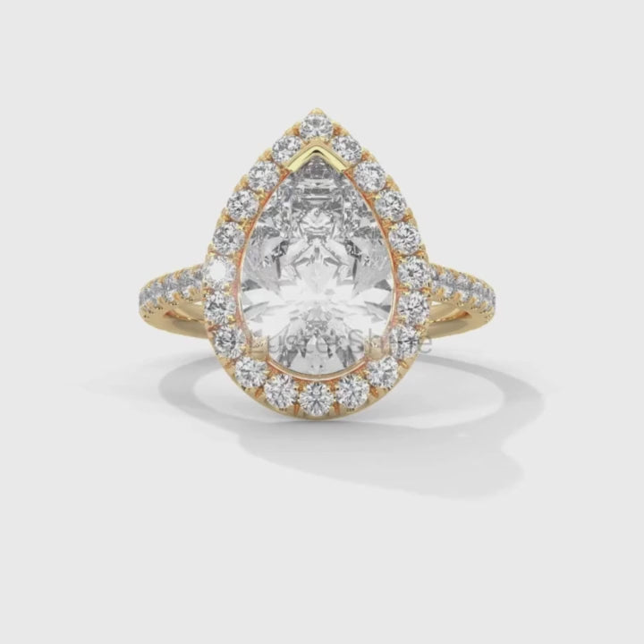 Teardrop Diamond Ring – Pear Cut Halo Engagement Ring – Pave Band Bridal Jewelry – 14K 18K Yellow White Rose Gold – Pear Shaped Halo Ring