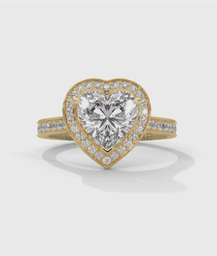 Heart Cut Halo Ring – 2CT Diamond Engagement Ring – Romantic Custom Valentine Proposal Ring – Pave Band Bridal Jewelry – 14K or 18K Ring