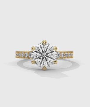 2CT Round Solitaire Diamond Ring – Six Prong Setting Ring – Moissanite Solitaire on Pave Band – Custom 14K 18K Gold Ring by LusterShine Gift