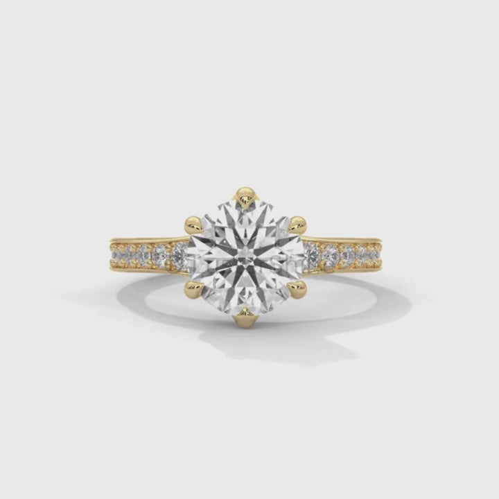 2CT Round Solitaire Diamond Ring – Six Prong Setting Ring – Moissanite Solitaire on Pave Band – Custom 14K 18K Gold Ring by LusterShine Gift