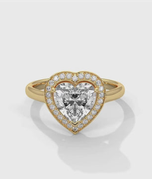 Heart Diamond Engagement Ring – 2CT Halo Heart Cut Ring – 14K 18K Gold Proposal Ring – Dainty Custom Diamond Ring – Romantic Jewelry Gift