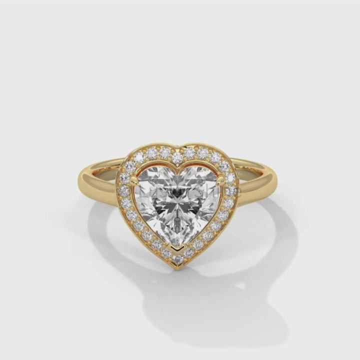 Heart Diamond Engagement Ring – 2CT Halo Heart Cut Ring – 14K 18K Gold Proposal Ring – Dainty Custom Diamond Ring – Romantic Jewelry Gift