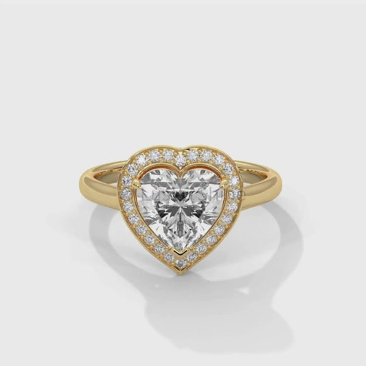 Heart Diamond Engagement Ring – 2CT Halo Heart Cut Ring – 14K 18K Gold Proposal Ring – Dainty Custom Diamond Ring – Romantic Jewelry Gift