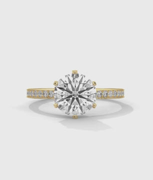Round Solitaire Pave Diamond Engagement Ring – 2ct Six Prong Gold Ring – Dainty Moissanite Bridal Ring – Custom Wedding Ring by LusterShine