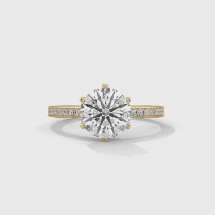 Round Solitaire Pave Diamond Engagement Ring – 2ct Six Prong Gold Ring – Dainty Moissanite Bridal Ring – Custom Wedding Ring by LusterShine