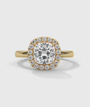 Cushion Cut Halo Engagement Ring – 2CT Cushion Diamond Ring – Gold Cushion Halo Ring – Handmade Bridal Ring – Classic Halo Wedding Ring Gift