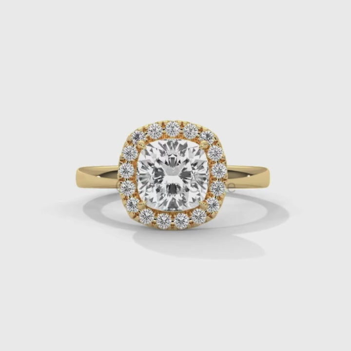 Cushion Cut Halo Engagement Ring – 2CT Cushion Diamond Ring – Gold Cushion Halo Ring – Handmade Bridal Ring – Classic Halo Wedding Ring Gift