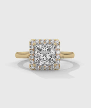 Princess Cut Halo Engagement Ring – 2CT Moissanite Ring in 14K 18K Gold – Square Halo Diamond Ring – Rose Gold Bridal Ring by LusterShine