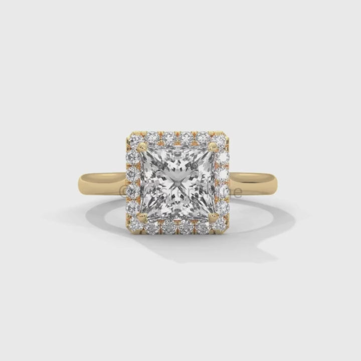 Princess Cut Halo Engagement Ring – 2CT Moissanite Ring in 14K 18K Gold – Square Halo Diamond Ring – Rose Gold Bridal Ring by LusterShine