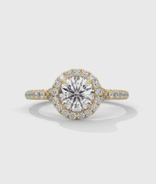 Round Halo Diamond Engagement Ring – 1ct Brilliant Center – Pave Band Gold Moissanite Ring – Proposal Ring – LusterShine Fine Jewelry