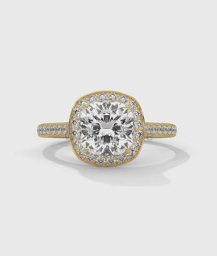 2 Carat Cushion Halo Engagement Ring – Diamond or Moissanite Ring – Pave Band in 925 Silver, 14K Gold White Gold – Custom Bridal Jewelry