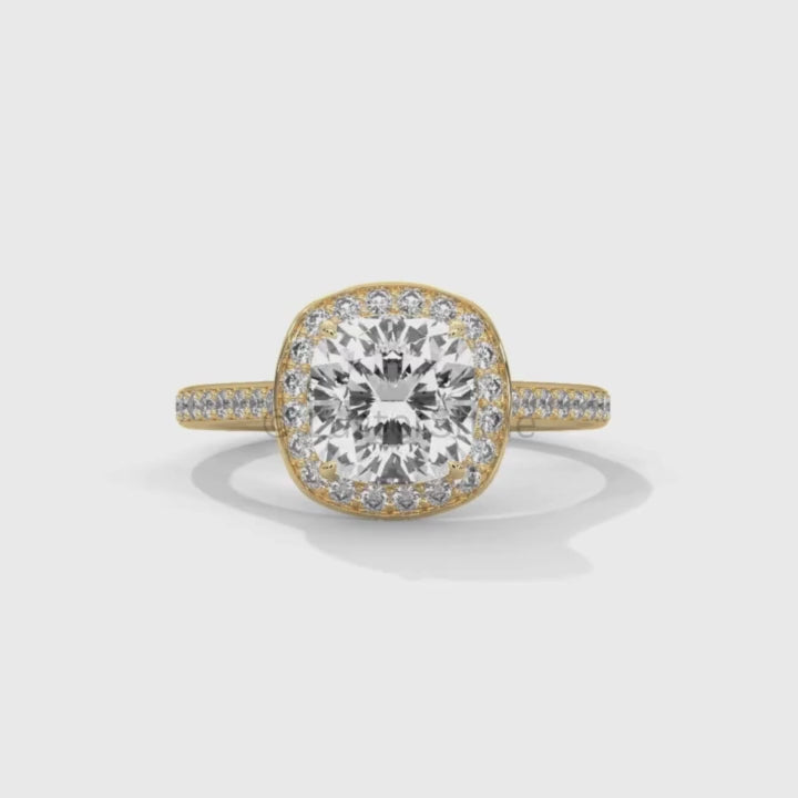 2 Carat Cushion Halo Engagement Ring – Diamond or Moissanite Ring – Pave Band in 925 Silver, 14K Gold White Gold – Custom Bridal Jewelry