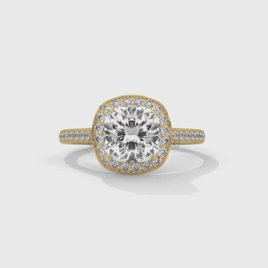 2 Carat Cushion Halo Engagement Ring – Diamond or Moissanite Ring – Pave Band in 925 Silver, 14K Gold White Gold – Custom Bridal Jewelry