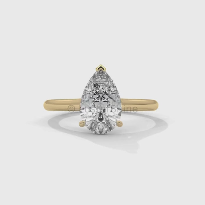 Pear Cut Diamond Engagement Ring – 2 Carat Solitaire Gold Ring – Minimalist Pear Ring – Elegant Pear Shape Proposal Ring by LusterShine Gift