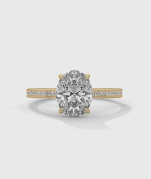 2CT Oval Solitaire Ring – Pave Band Engagement Ring in 14K 18K White Gold – 9x7mm Oval Diamond Ring – Dainty Bridal Jewelry by LusterShine