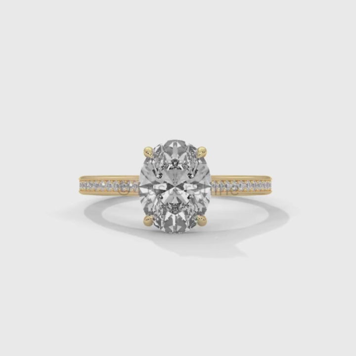 2CT Oval Solitaire Ring – Pave Band Engagement Ring in 14K 18K White Gold – 9x7mm Oval Diamond Ring – Dainty Bridal Jewelry by LusterShine
