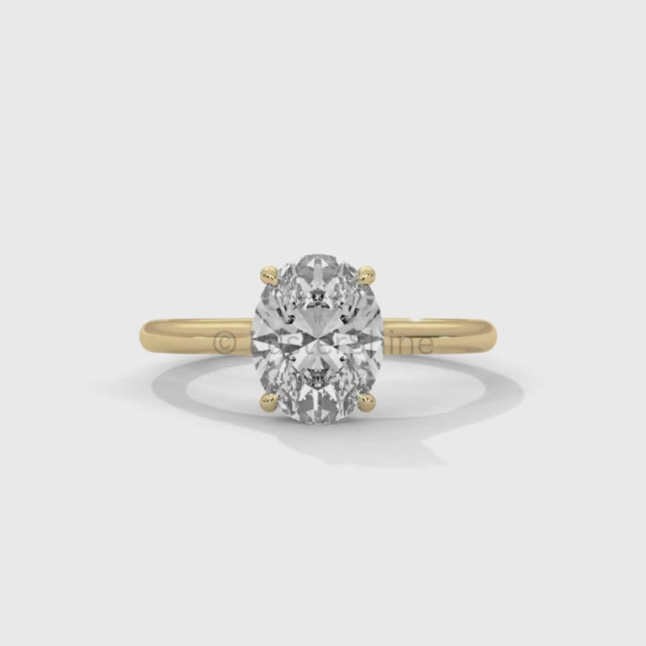 2 Carat Oval Solitaire Engagement Ring – Four Prong Minimalist Diamond Ring in 925 Silver 14K or 18K Gold – Timeless Design