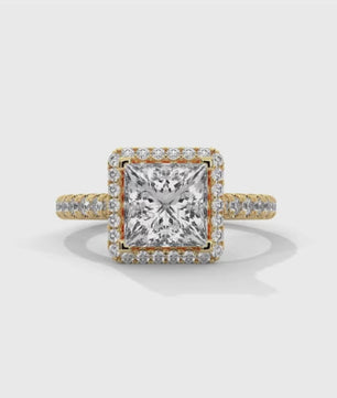 Princess Cut Halo Ring – 2CT Square Diamond Engagement Ring – Gold Pave Band – Modern Bridal Jewelry – Custom Wedding 14K Gold Platinum Ring
