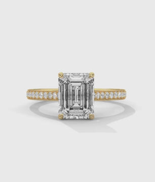 Emerald Cut Diamond Engagement Ring – Pave Band Gold Ring – Moissanite Yellow & White Gold Ring – Art Deco Ring – LusterShine Bridal Jewelry