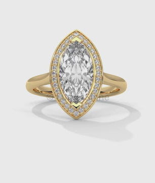 Marquise Halo Diamond Ring – 2CT Engagement Ring – 14K Gold Vintage Style Ring – Dainty Bridal Ring – Unique Marquise Cut Ring  Jewelry Gift