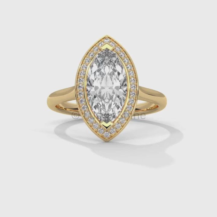 Marquise Halo Diamond Ring – 2CT Engagement Ring – 14K Gold Vintage Style Ring – Dainty Bridal Ring – Unique Marquise Cut Ring  Jewelry Gift