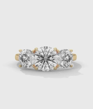 Three Stone Diamond Engagement Ring – Round Cut Trio Ring in 14K 18K Gold – Moissanite or Lab Diamond Ring for Women Jewelry