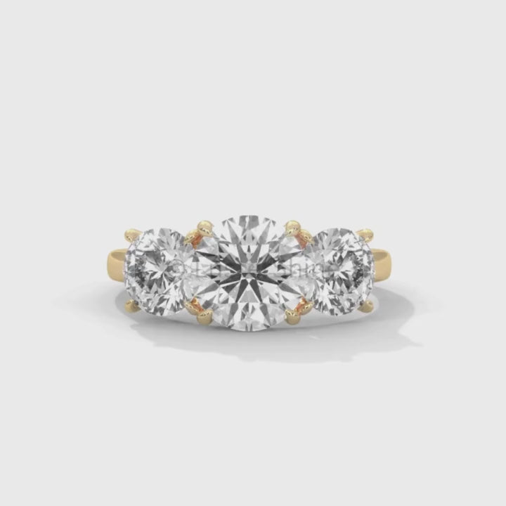 Three Stone Diamond Engagement Ring – Round Cut Trio Ring in 14K 18K Gold – Moissanite or Lab Diamond Ring for Women Jewelry