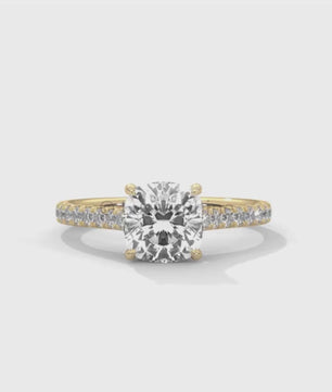 Cushion Cut Diamond Ring – Pave Engagement Ring – 14K 18K Gold Solitaire – Cushion Moissanite Ring – Dainty Gold Wedding Ring – Gift for Her