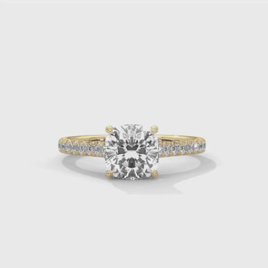 Cushion Cut Diamond Ring – Pave Engagement Ring – 14K 18K Gold Solitaire – Cushion Moissanite Ring – Dainty Gold Wedding Ring – Gift for Her