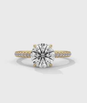 2CT Round Brilliant Diamond Ring – Gold Solitaire Engagement Ring – Dainty Pave Wedding Band – Classic Round Cut Solitaire Ring – Pave Gift