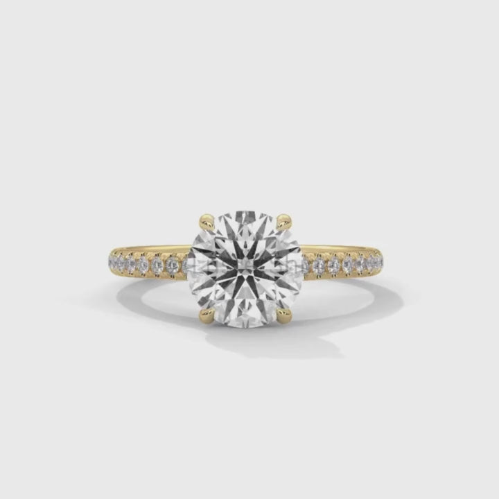 2CT Round Brilliant Diamond Ring – Gold Solitaire Engagement Ring – Dainty Pave Wedding Band – Classic Round Cut Solitaire Ring – Pave Gift