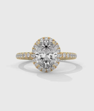 2CT Oval Moissanite Ring – Rose Gold Halo Engagement Ring – Diamond Pave Band – Elegant Oval Cut Ring – Custom Bridal Ring