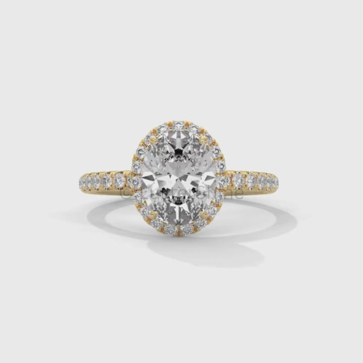 2CT Oval Moissanite Ring – Rose Gold Halo Engagement Ring – Diamond Pave Band – Elegant Oval Cut Ring – Custom Bridal Ring