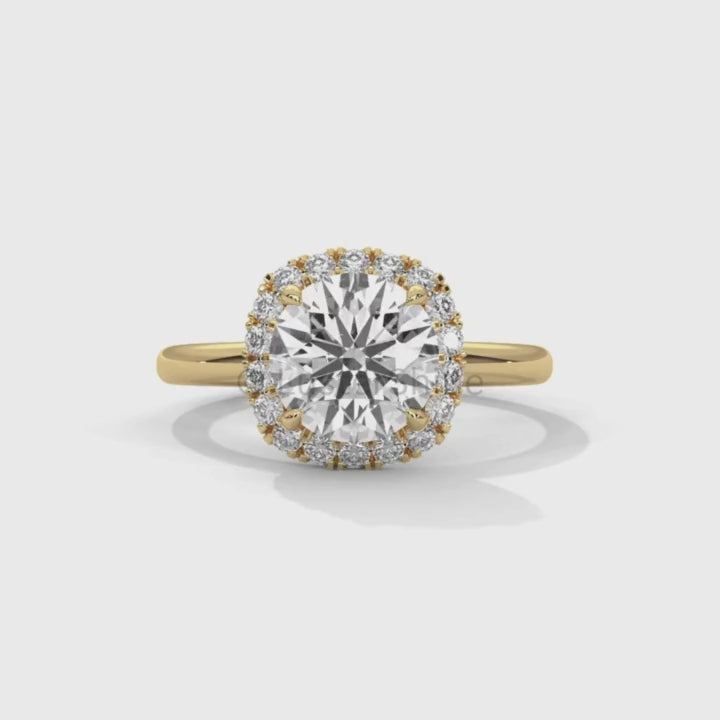 Round Halo Diamond Ring – 2ct Engagement Ring – 14K Gold Halo Ring – Classic Round Cut – Dainty Wedding Ring – Handmade Bridal Jewelry Gift