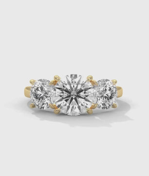 Three Stone Diamond Engagement Ring – Round Cut Trilogy Ring – 14K 18K Gold Bridal Ring – Moissanite or Lab Diamond