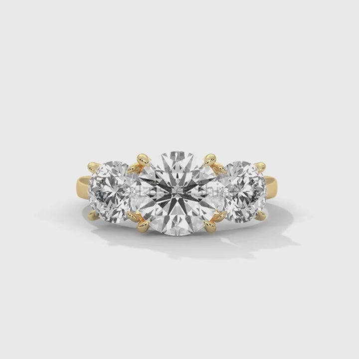 Three Stone Diamond Engagement Ring – Round Cut Trilogy Ring – 14K 18K Gold Bridal Ring – Moissanite or Lab Diamond