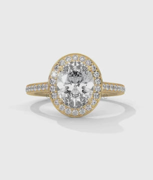 Oval Halo Engagement Ring – 2CT Oval Diamond Ring – Gold Moissanite Ring – Unique Pave Band Ring – Custom Wedding Jewelry